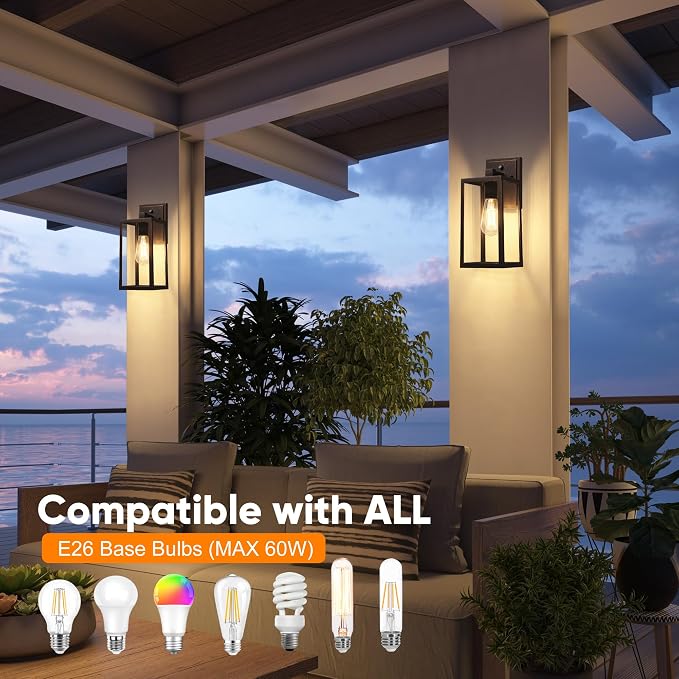 PARTPHONER Dusk to Dawn Porch Light Fixtures, Sensor Wall Lantern, Waterproof - Image 4
