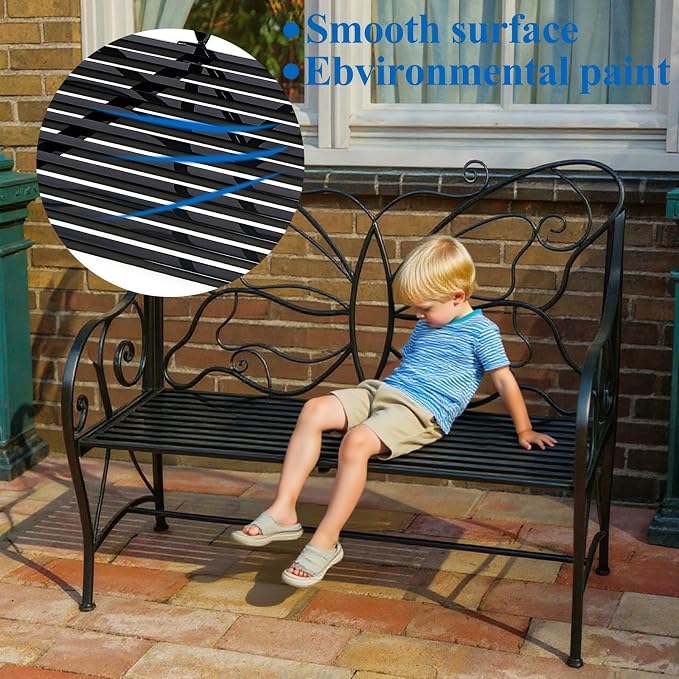 HLC Outdoor Bench Outdoor Sturdy Rust-Resistant Bench Butterfly Cast Iron - Image 3