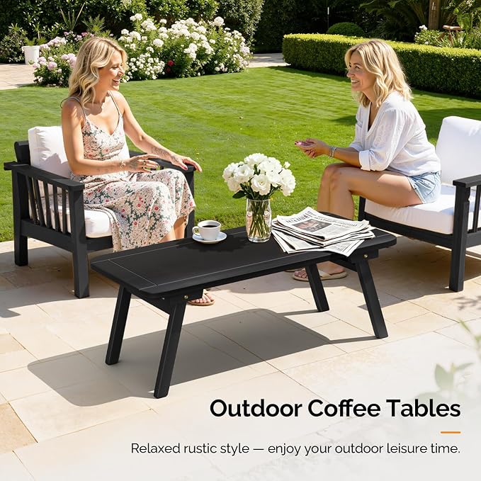 VINGLI Outdoor Folding Coffee Table, Natural Poplar Wood Patio Coffee Table - Image 2