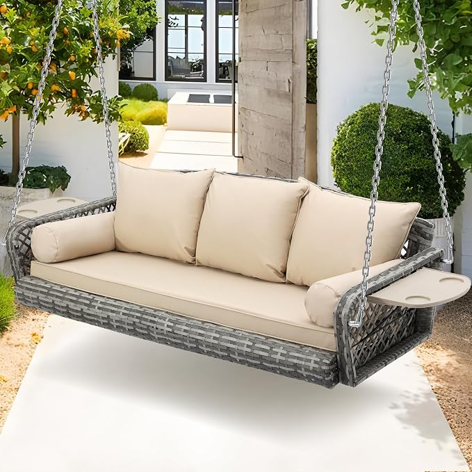 Grepatio Wicker Hanging Porch Swing by Takesyoutohaveawonderfullife