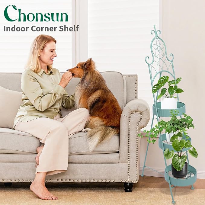 Plant Stands Indoor 3 Tie Green Metal Corner Shelf Plant Pot Holder Planters - Image 5