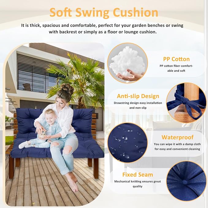 Swing Replacement Cushions for Outdoor: 2-3 Seater Waterproof Porch Bench - Image 2