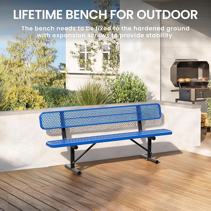 8 Feet Steel Park Bench for Outside, Outdoor Bench - Image 5