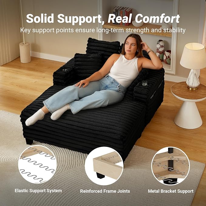 64" Chaise Lounge Chair Indoor, Oversized Sleeper Chair - Image 5