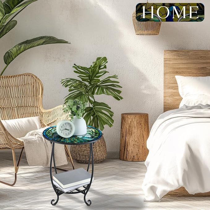 Outdoor Side Table Round Small Mosaic Patio Accent Indoor End Plant Coffee Tea - Image 6