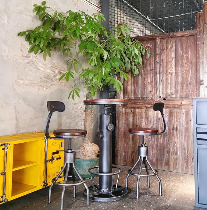 LOKKHAN Set of 2 Rustic Industrial Bar Stool-24-30 Adjustable Metal Swivel - Image 9
