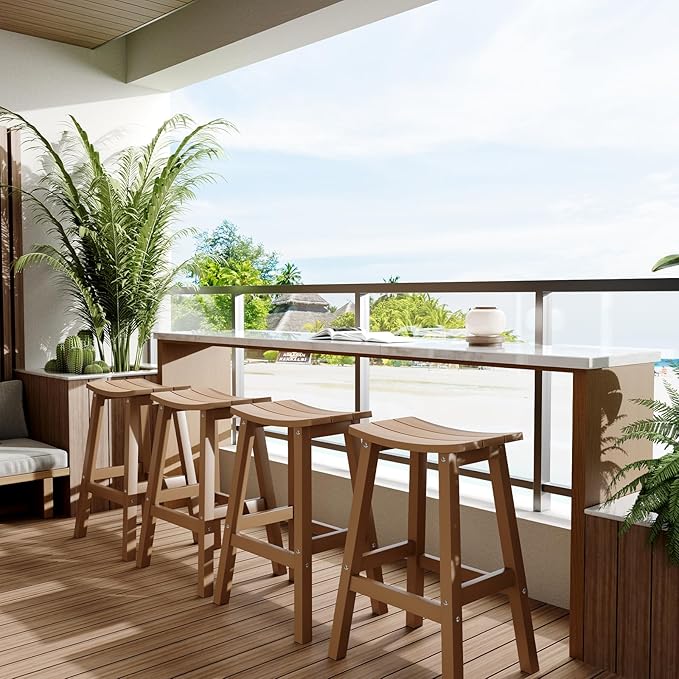 All-Weather Bar Stools Set of 2, Looks Like Real Wood, - Image 2