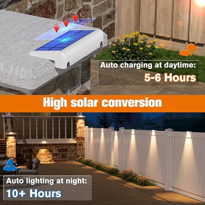 NIORSUN Solar Fence Lights Outdoor 8 Pack, IP65 Waterproof Large Size LED Solar - Image 3
