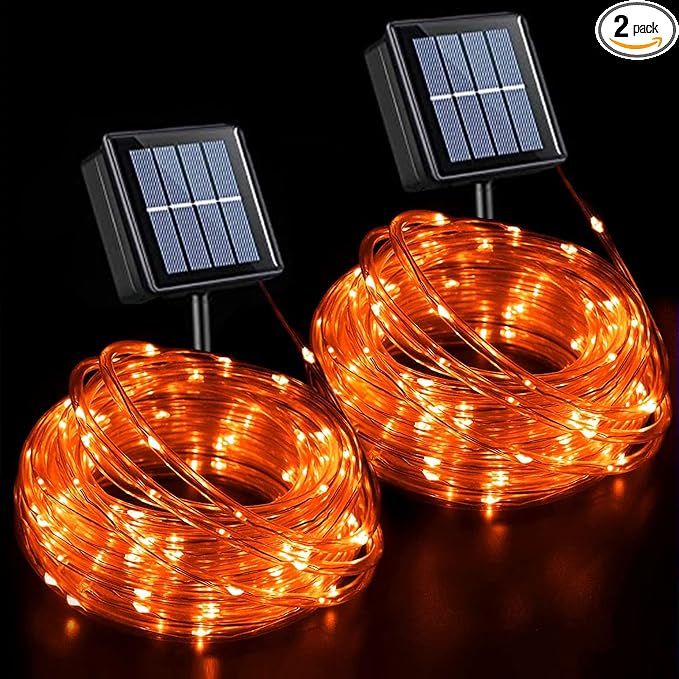 QITONG Orange Solar Rope Lights, 2 Pack Each 33ft 100 LED String Lights Outdoor by QITONG