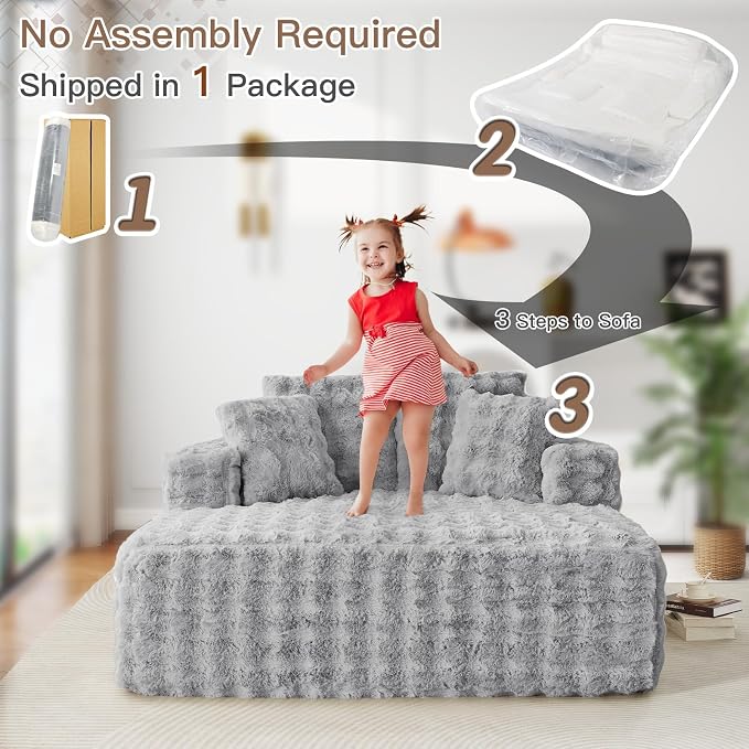 56"W Oversized Chaise Lounge Chair Indoor, Plush Faux Fur Sleeper Couch Sofa Bed - Image 8