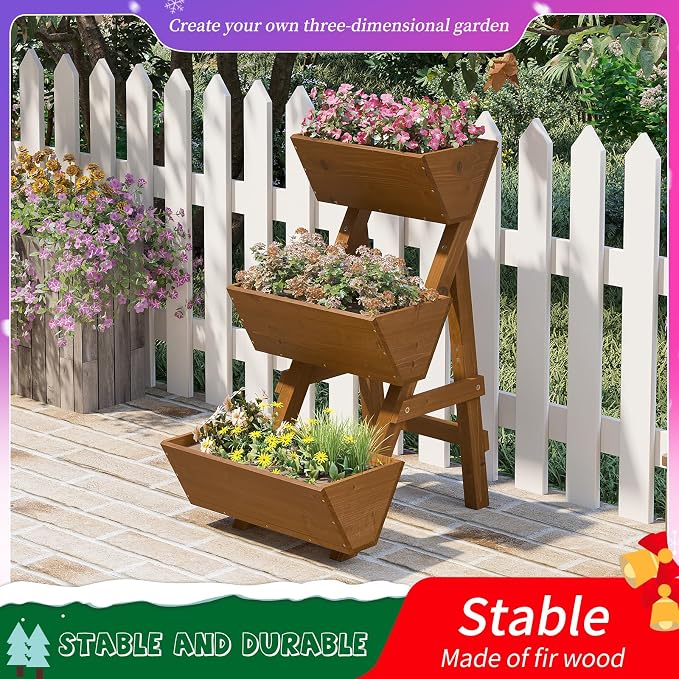 3-Tiers Wooden Raised Garden Bed, Wood Planter Box - Image 2