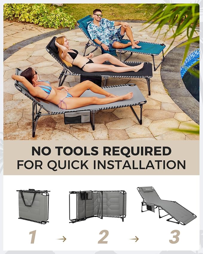 KingCamp Oversized Tanning Chair, Extra-Wide Padded Folding Chase Lounge Chairs - Image 9
