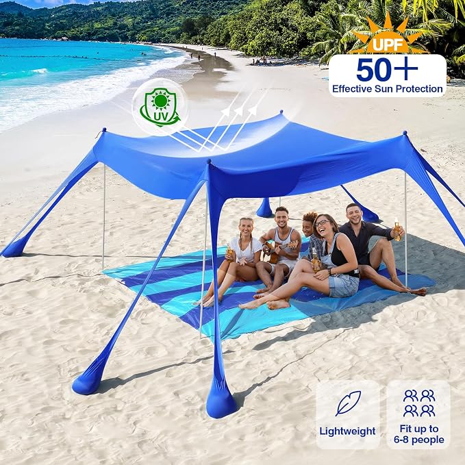 Rhino Valley Beach Tent Shade Canopy UPF50+ Protection, 8 Sandbags, 4 Stability - Image 6