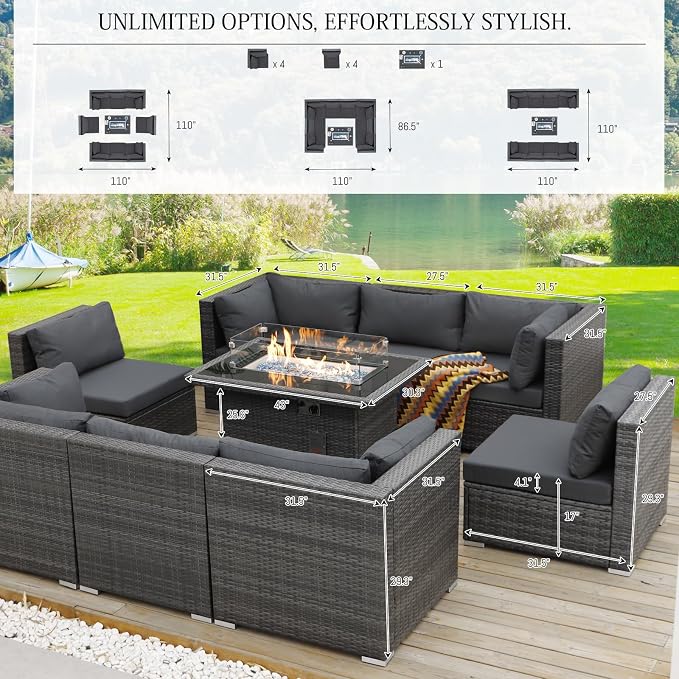 BULEXYARD 9 Piece High Back Outdoor Sectional Seating - Image 6