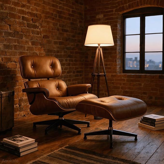 Top Grain Leather, Mid Century Chaise Lounge Chair and Ottoman, Reading Chair - Image 8