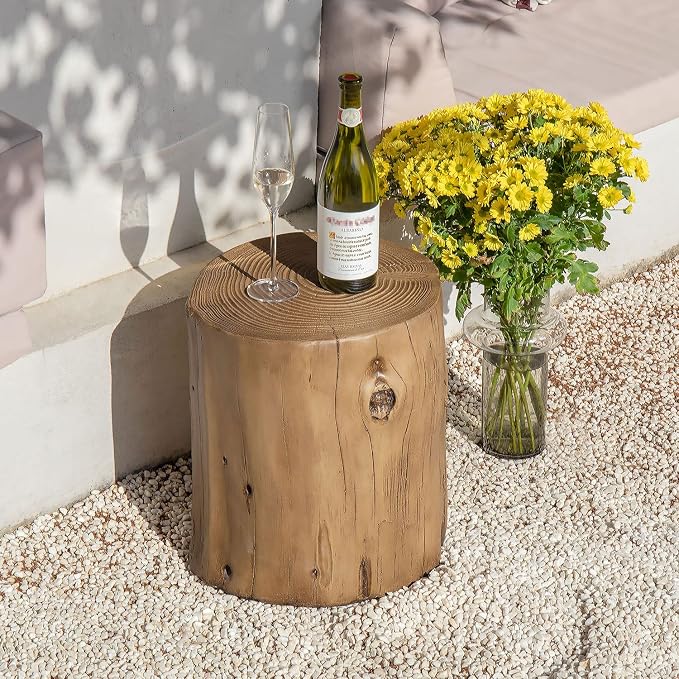 COSIEST 2 Pieses Outdoor Side Table, Hand-Painted Wood Stump Side Table Set of 2 - Image 5
