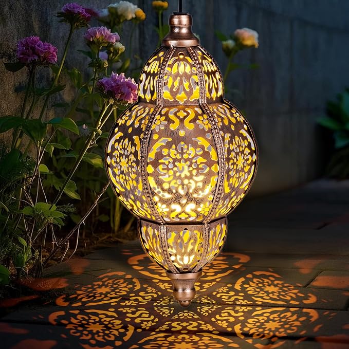 Hanging Solar Lanterns Outdoor Waterproof, Moroccan Solar Lanterns by ONWEII
