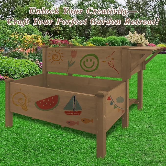 2-Tier Raised Garden Bed with Legs Outdoor Elevated Garden Box, Storage Shelf - Image 7