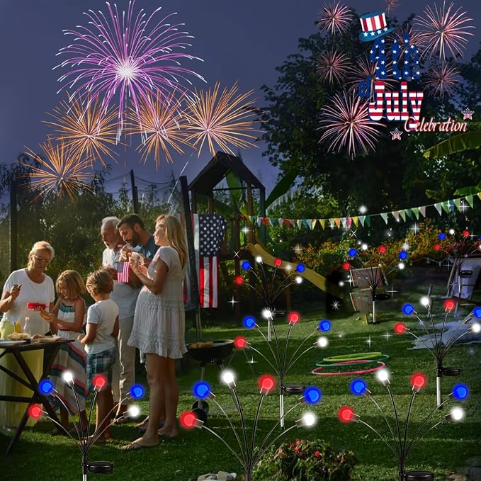 4th of July Decorations, 6 Pack Solar Firefly Lights Outdoor, 36 LED Waterproof - Image 2