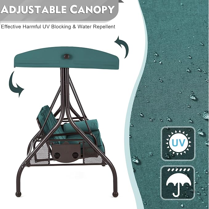 HOMREST 3 Seat Outdoor Porch Swing - Image 2