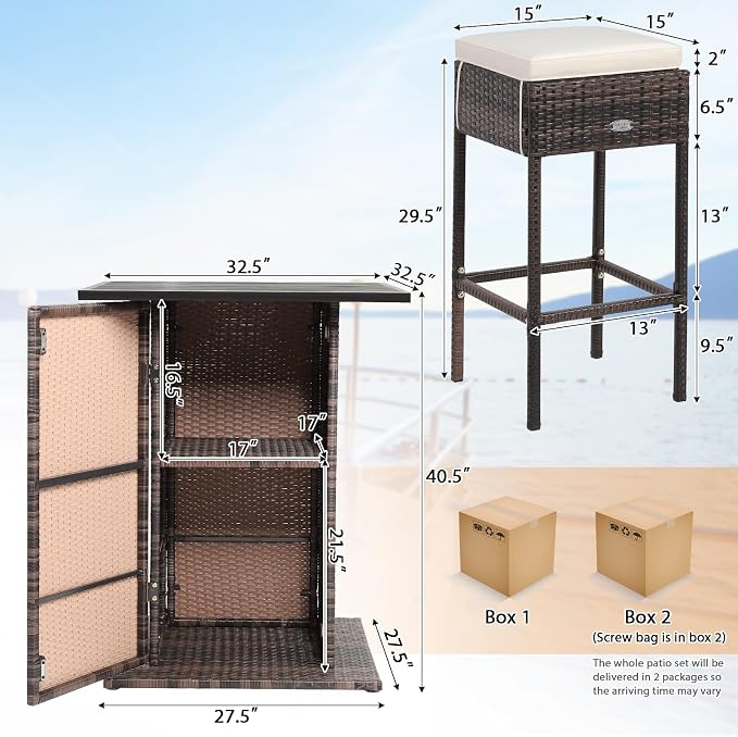HAPPYGRILL 5 Piece Rattan Bar Set Outdoor Wicker Bar Table and 4 Bar Stools - Image 8