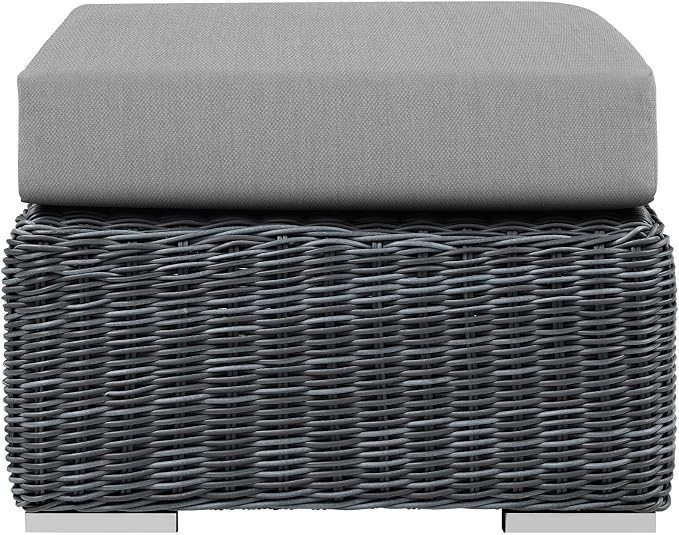 Modway Summon Wicker Rattan Outdoor Patio Sunbrella Square Ottoman in Canvas - Image 3