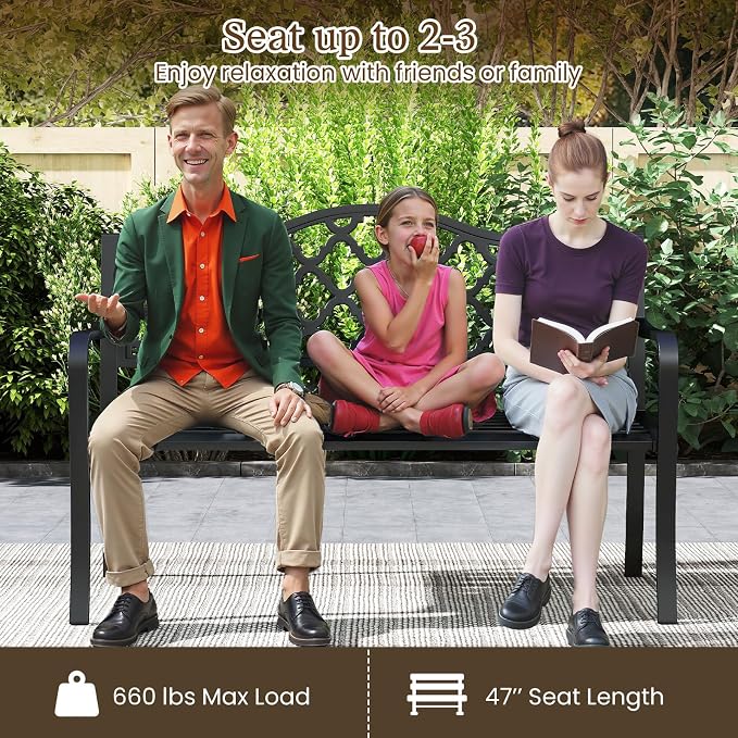 Tangkula 50.5” Metal Outdoor Park Bench, Slatted Patio Garden Bench - Image 7