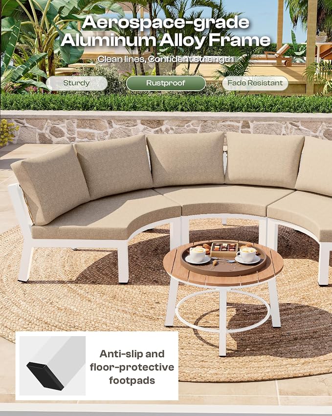 Outdoor Patio Furniture Set, 7 Piece Aluminum Curved Outdoor Sectional Sofas - Image 6