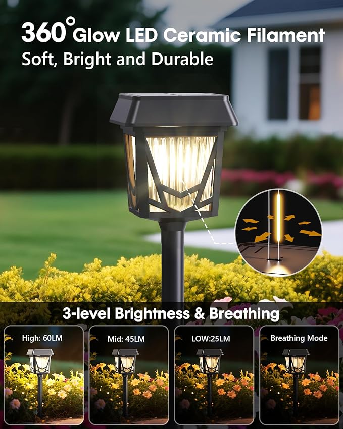 Solar Pathway Lights, Outdoor Lights Waterproof 6 Pack, Large Solar Panel - Image 3
