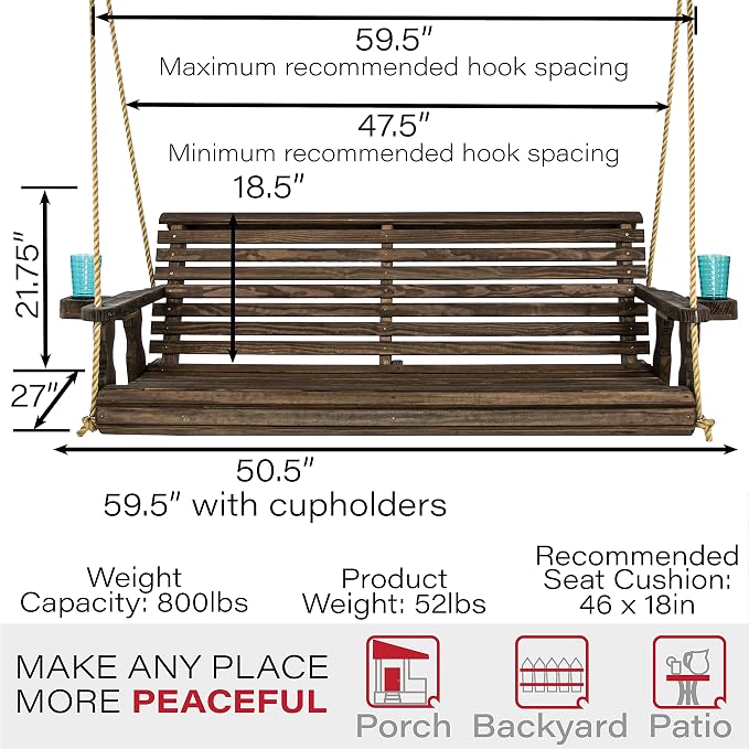 Amish Casual Heavy Duty 800 Lb Roll Back Treated Porch Swing - Image 6