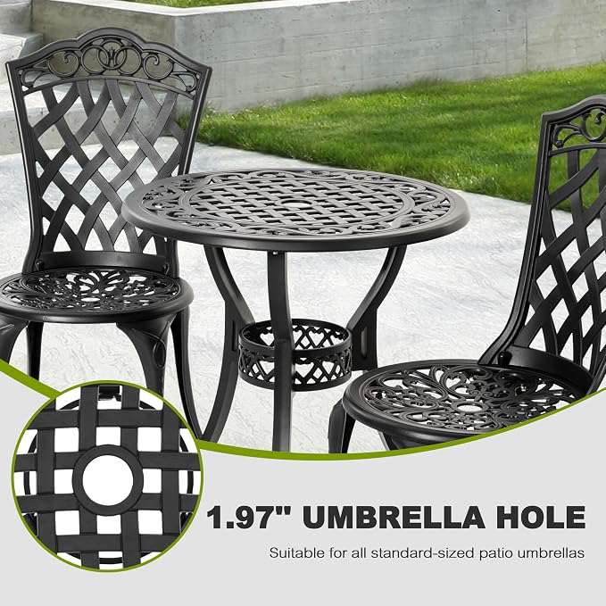 NUU GARDEN 3-Piece Patio Bistro Set Outdoor Cast Aluminum Bistro Table and - Image 7