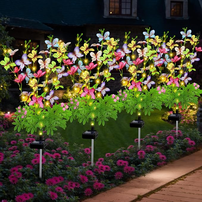 Solar Garden Lights Outdoor Waterproof, 4 Packs Solar Swaying Butterfly Lights - Image 2