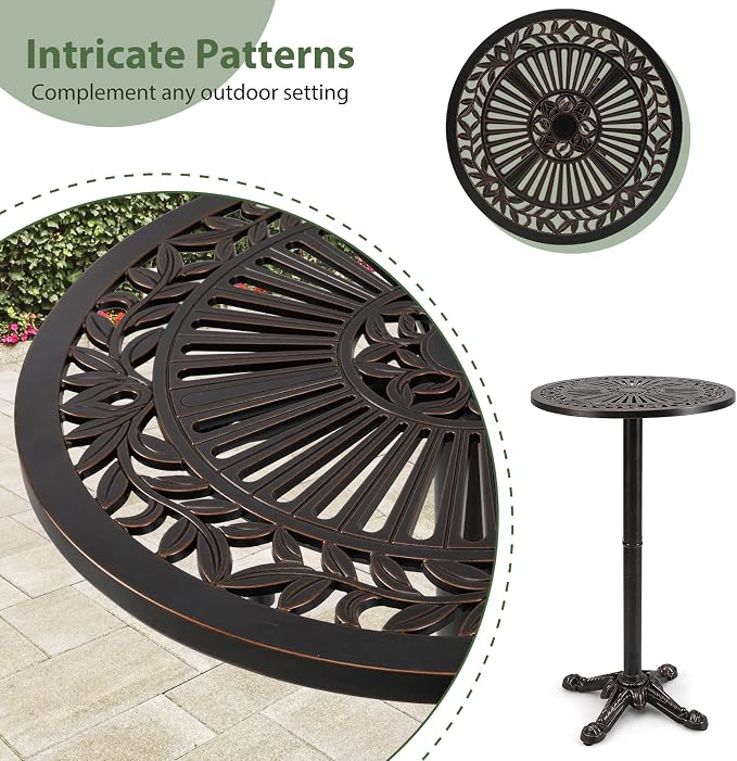 COSTWAY 24" Patio Round Bar Table, 41.5" Pub Height Cast Aluminum High Top Table - Image 7
