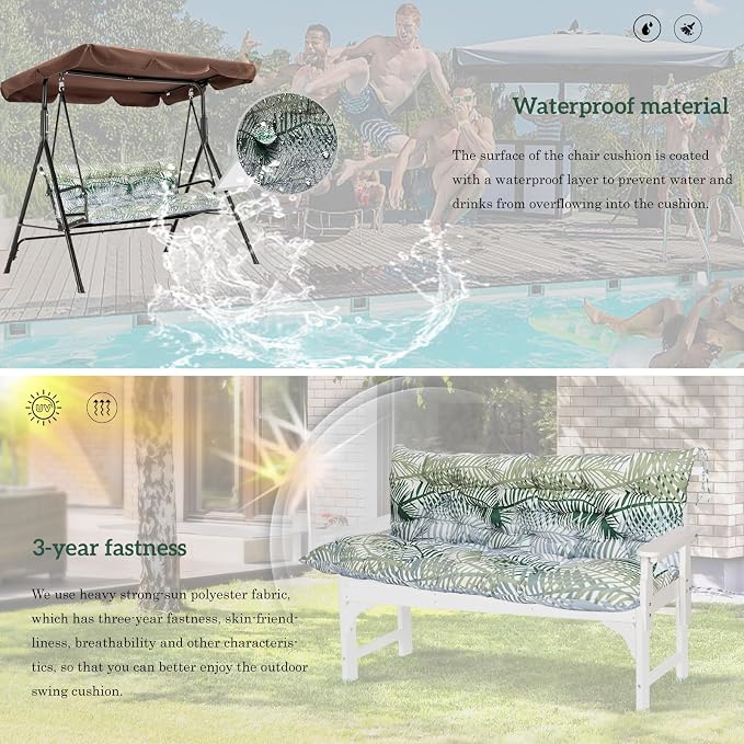 Outside Benches Cushion with Backrest, Thicken Waterproof Swing Cushions 2/3 - Image 6