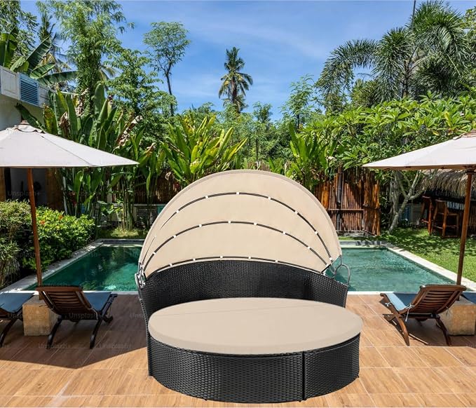 Outdoor Sunproof Waterproof Round Bed Cover, Replacement Patio Furniture Daybed - Image 6