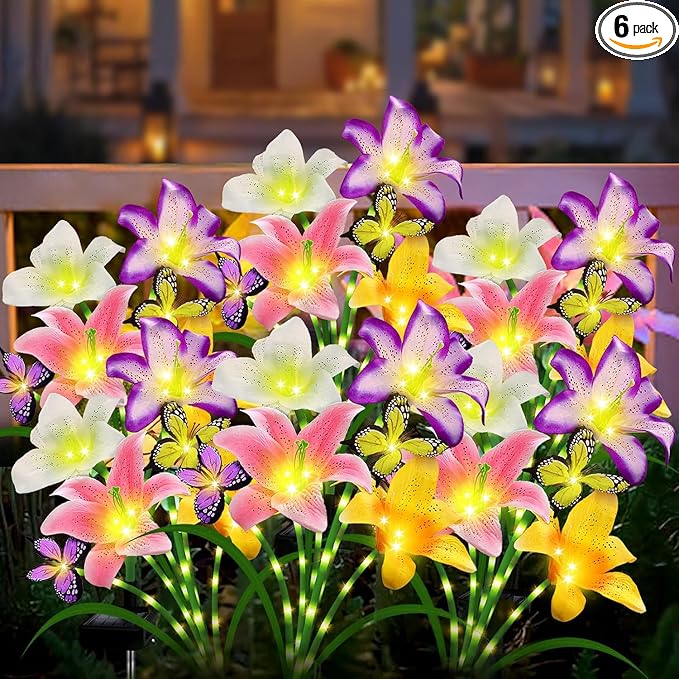 Solar Garden Lights 6 Pack LEDs Solar Lilies Flower Lights, Yard Patio Pathway by stadeco