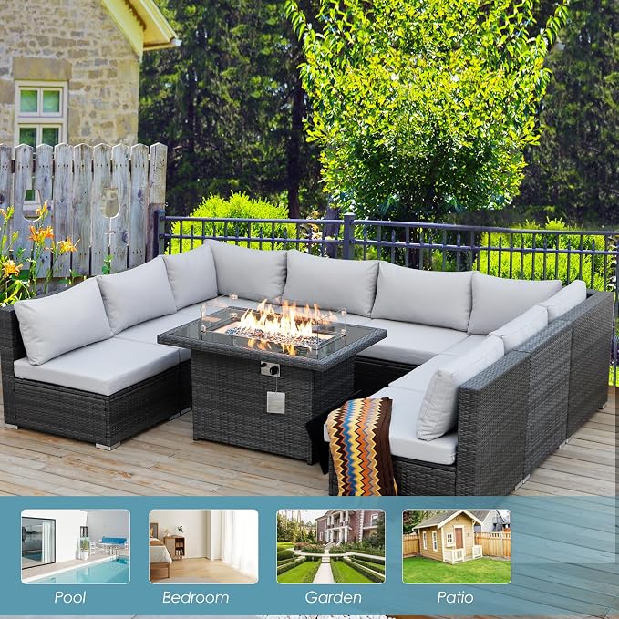 BULEXYARD 9 Pieces Highback Wicker Patio Furniture Set - Image 9