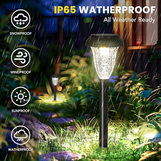 GIGALUMI 12 Pack Solar Lights Outdoor Waterproof, Cool White Pathway Lights - Image 5