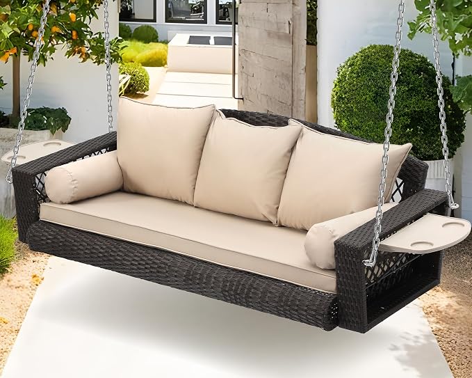Grepatio Wicker Hanging Porch Swing by Takesyoutohaveawonderfullife