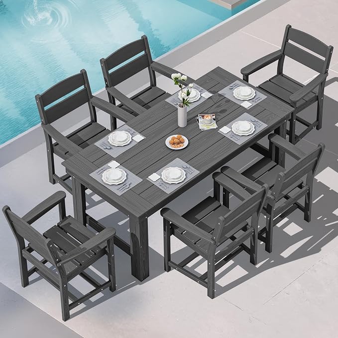 SERWALL Outdoor Dining Table Set, 67‘’ HDPE Patio Dining Set by SERWALL