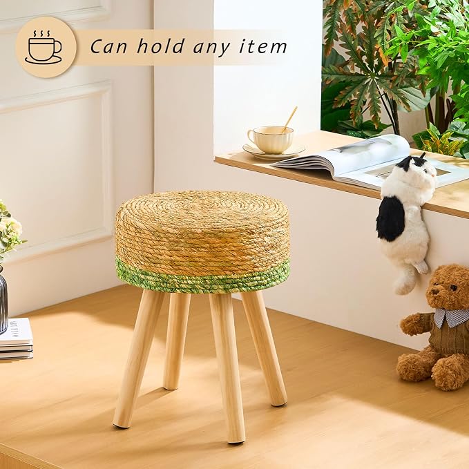 Handwoven Outdoor Ottoman, Water Hyacinth Pouf Round Patio Footstool - Image 3