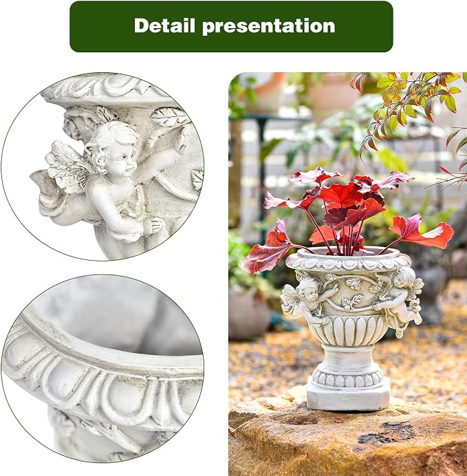 Sungmor Garden Cherub Urn Planter, Lovely Resin Angel Statue Flower Pots - Image 4