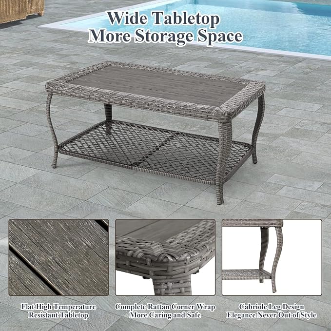 HOMREST 6 Piece Patio Furniture Set, Wicker Outdoor Conversation Sofa Set w/ 2 - Image 5