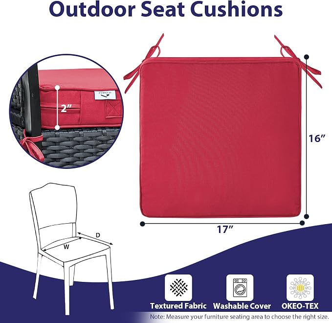 Outdoor Chair Cushions Set of 4, Waterproof Outdoor Seat Cushions - Image 6