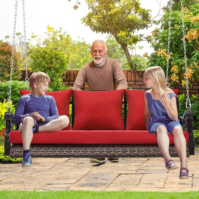 Heavy Duty 900 LBS Porch Swing Chair 3-Person Outdoor Rattan Patio Swing Lounge - Image 7