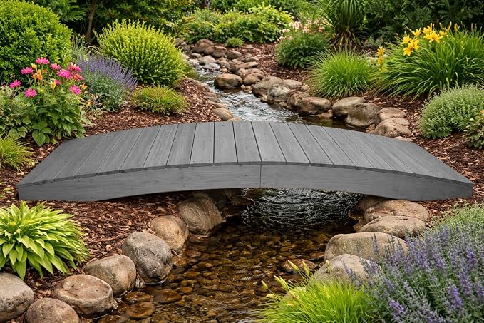 10 FT Grey Amish Made Pinewood Heavy Duty Garden Bridge - Image 5