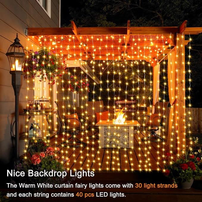ZAIYW 1200 LED Curtain Lights 10x10Ft, Plug in Fairy Curtain Lights - Image 6