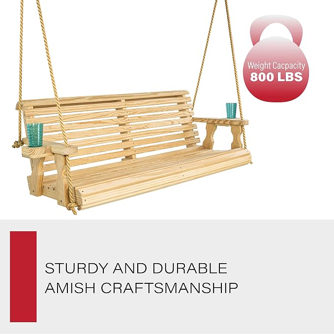 Amish Casual Heavy Duty 800 Lb Roll Back Treated Porch Swing - Image 4