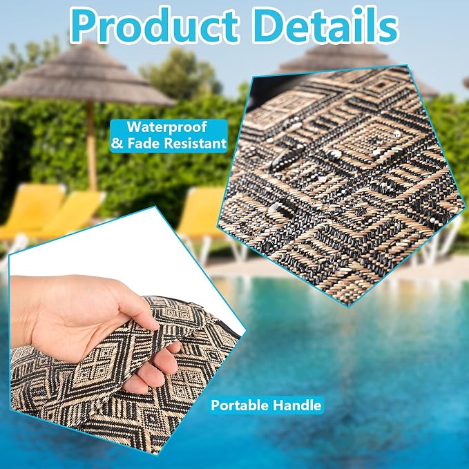 Woven Inflatable Ottoman D21”x H10” Outdoor Indoor Pouf Patio Footrest Stool - Image 4