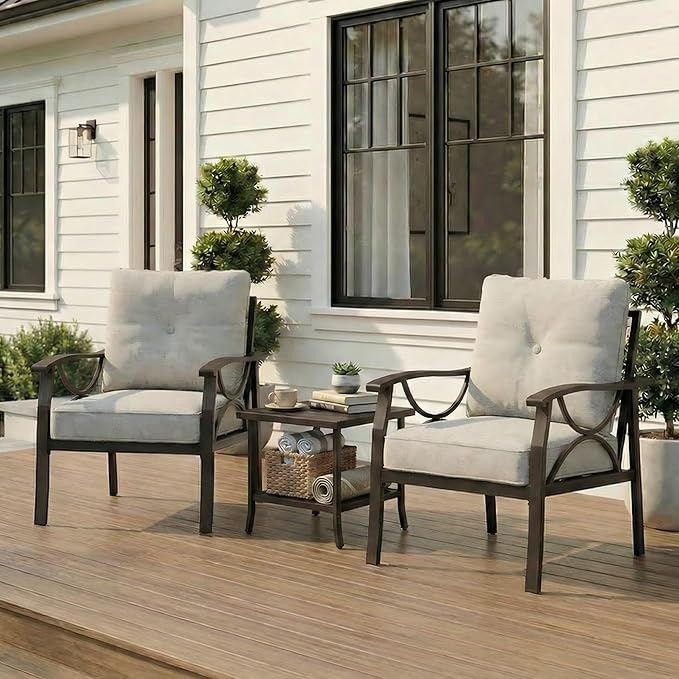 RoyalCraft Outdoor Patio Furniture Set, 3 Pieces Metal Patio Conversation Set - Image 7